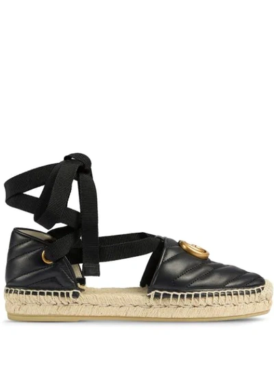 Shop Gucci Matelassé Ankle-wrap Espadrilles In Black
