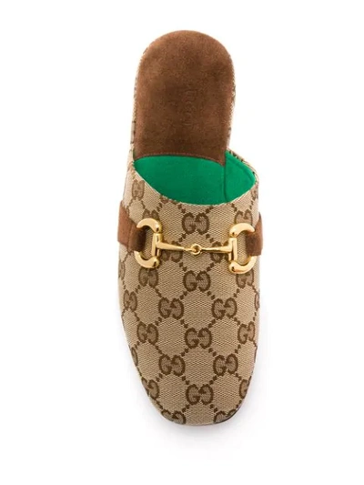 Shop Gucci Monogram Pattern Horsebit Mules In Brown