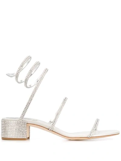 Shop René Caovilla Cleo Rhinestone-embellished Sandals In Grey