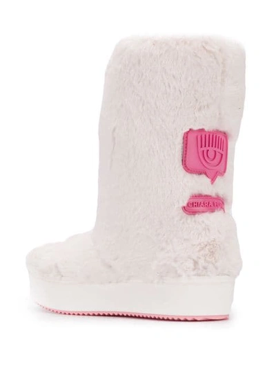 Shop Chiara Ferragni Faux Fur Platform Boots In White