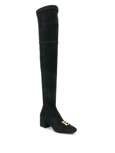 Shop Balmain B Plaque Thigh-high Boots In Black