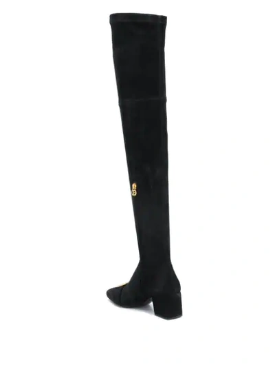 Shop Balmain B Plaque Thigh-high Boots In Black