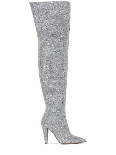 Shop Alexandre Vauthier Amina 100mm Thigh-high Boots In Silver