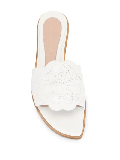 Shop Alexander Mcqueen Logo Stamp Flat Leather Sandals In White