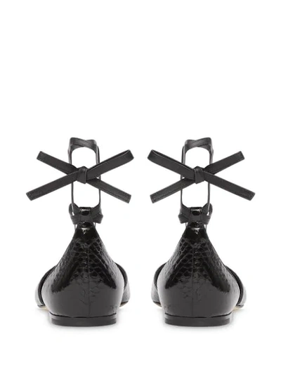 Shop Burberry Pointed Toe Wrap-around Ballerinas In Black