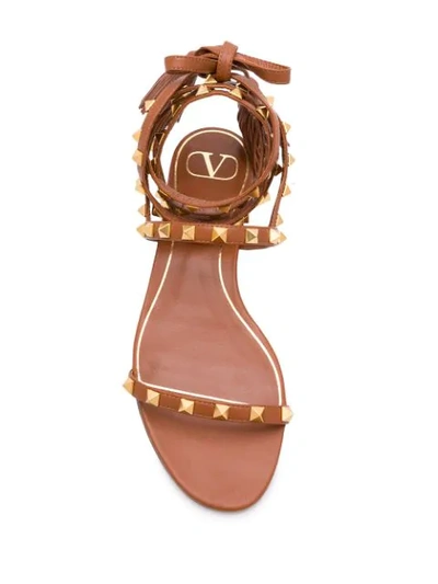 Shop Valentino Rockstud Flair Flat Sandals In Brown