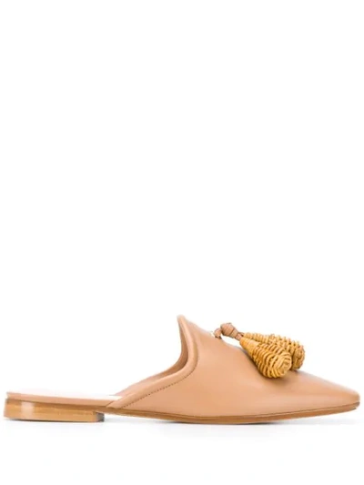 Shop Rodo Slip-on Tassel Detail Sandals In Neutrals