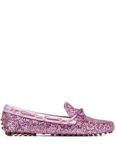 Shop Car Shoe Glitter Embellished Loafers In Pink