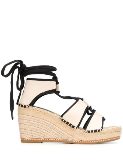 Tory Burch Women's Color-block Platform-wedge Espadrille Sandals In Cream /  Perfect Black | ModeSens