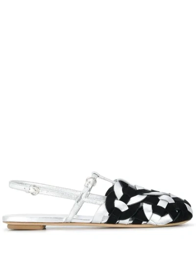 Shop Prada Cord Detail Flat Sandals In Silver