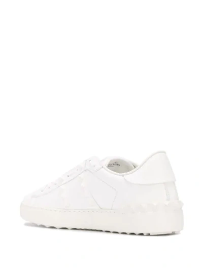 Shop Valentino Floral Print Rockstud Leather Sneakers In White