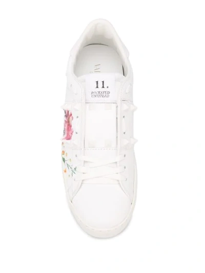 Shop Valentino Floral Print Rockstud Leather Sneakers In White