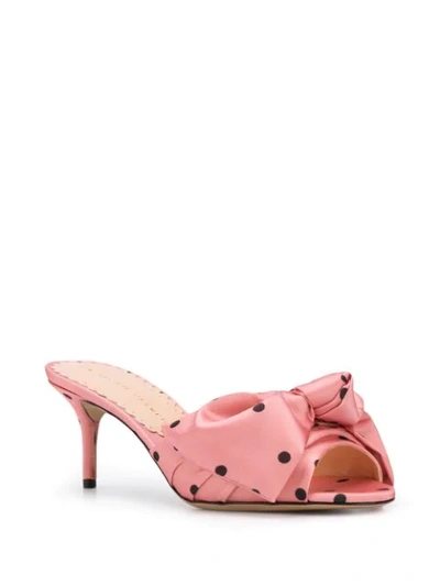Shop Charlotte Olympia Polka Dot Bow Detail Mules In Pink