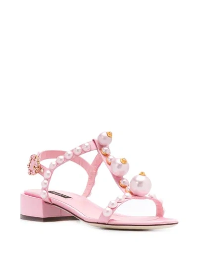 Shop Dolce & Gabbana Bejewelled Satin Sandals In Pink