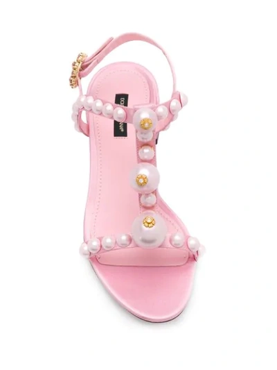 Shop Dolce & Gabbana Bejewelled Satin Sandals In Pink