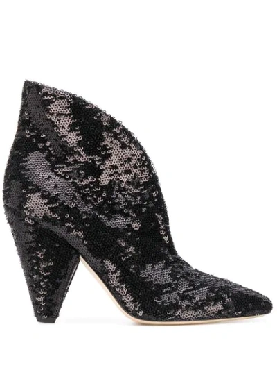 Shop P.a.r.o.s.h Sequinned Ankle Boots In Black
