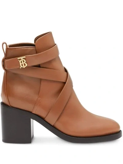 Shop Burberry Monogram Motif Boots In Brown