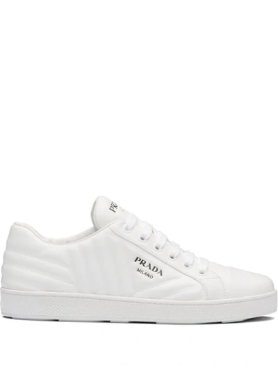 Prada Quilted Leather Logo Sneakers In White | ModeSens