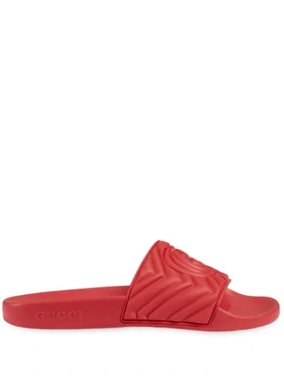 Shop Gucci Double G Matelassé Slides In Red