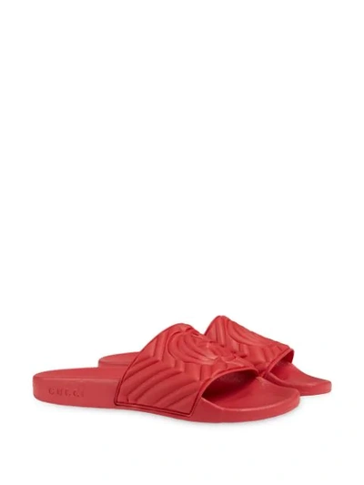 Shop Gucci Double G Matelassé Slides In Red