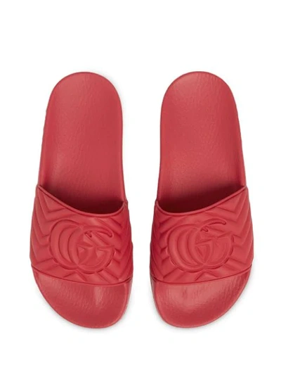 Shop Gucci Double G Matelassé Slides In Red