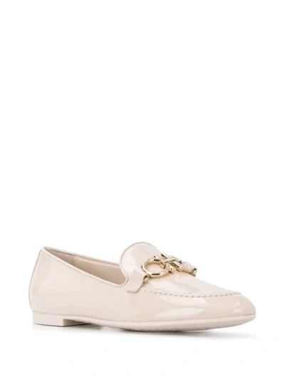 Ferragamo Trifoglio Patent Gancini Horsebit Loafers In Neutrals