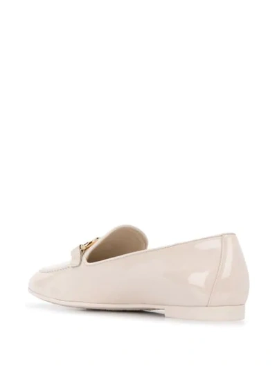 Ferragamo Trifoglio Patent Gancini Horsebit Loafers In Neutrals