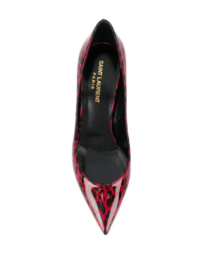 Shop Saint Laurent Red Leopard Print Pumps