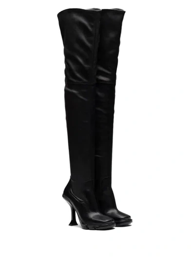 Shop Prada Square Toe Thigh-high Boots In Black