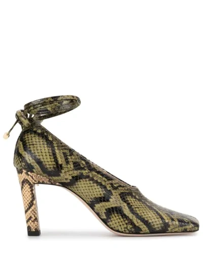 Shop Wandler Isa Mule Snake-effect 85mm Pumps In Green