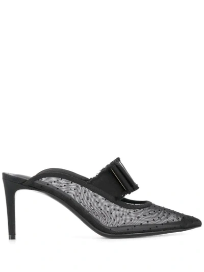 Shop Ferragamo Zelda Point D'esprit Mesh Mules In Black