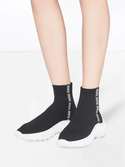 Shop Miu Miu Slip-on High-top Sneakers In Black