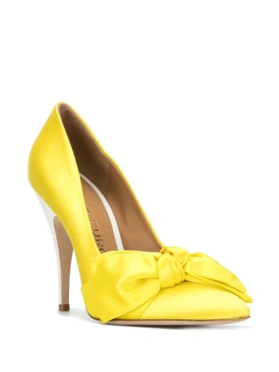 Shop Tory Burch Bow Satin 110mm Pumps In Yellow