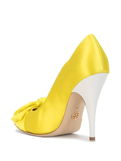 Shop Tory Burch Bow Satin 110mm Pumps In Yellow