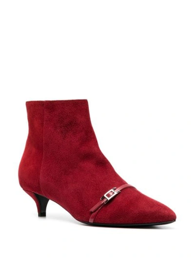 Pre-owned Hermes  Leather Strap Detail Suede Ankle Boots In Red