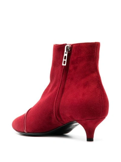 Pre-owned Hermes  Leather Strap Detail Suede Ankle Boots In Red