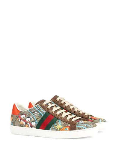 Shop Gucci X Disney Donald Duck Ace Sneakers In Brown