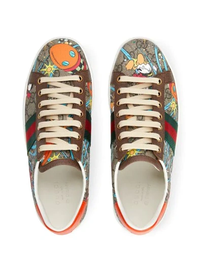 Shop Gucci X Disney Donald Duck Ace Sneakers In Brown