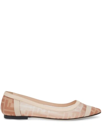 Shop Fendi Colibrì Ff Motif Mesh Ballerina Shoes In Neutrals