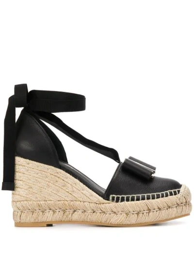 Shop Ferragamo Vara Bow Wedge Espadrilles In Black