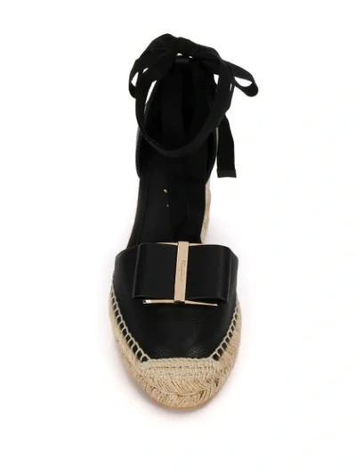 Shop Ferragamo Vara Bow Wedge Espadrilles In Black