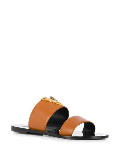 Shop Versace Virtus Leather Sandals In Neutrals