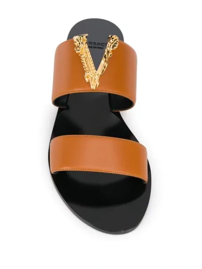 Shop Versace Virtus Leather Sandals In Neutrals