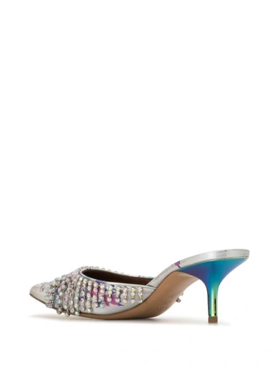 Shop Area Crystal Fringed Mules In Silver