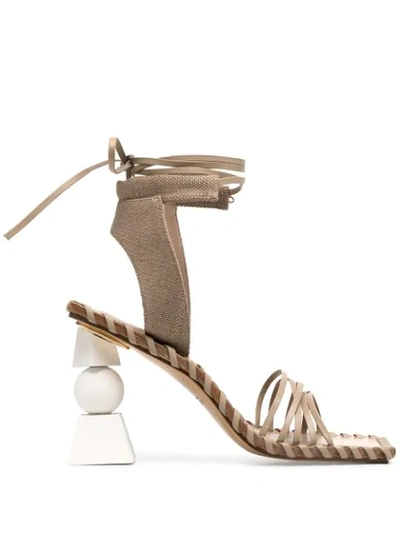 Shop Jacquemus Geometric-heel Strappy Sandals In Neutrals