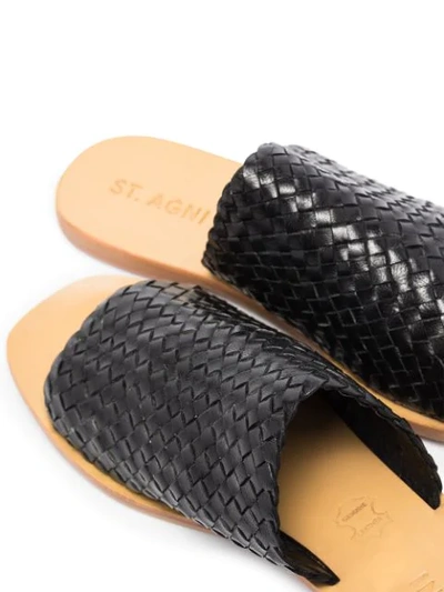 Shop St. Agni Pia Woven Leather Slides In Black