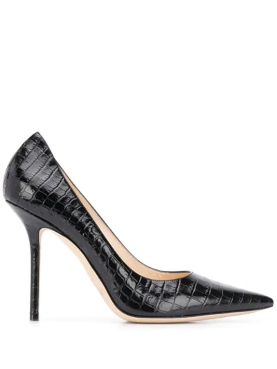 Shop Jimmy Choo Love 100mm Crocodile-effect Pumps In Black