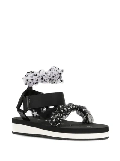 Shop Midnight 00 Polka Dot Patterned Strappy Sandals In Black
