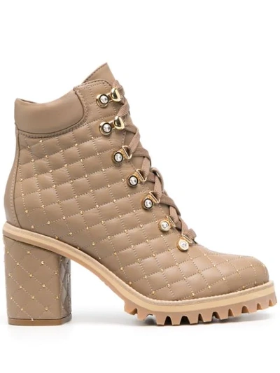 Shop Le Silla Quilted Rhinestone Embellished Boots In Brown
