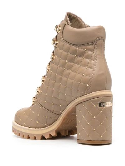 Shop Le Silla Quilted Rhinestone Embellished Boots In Brown